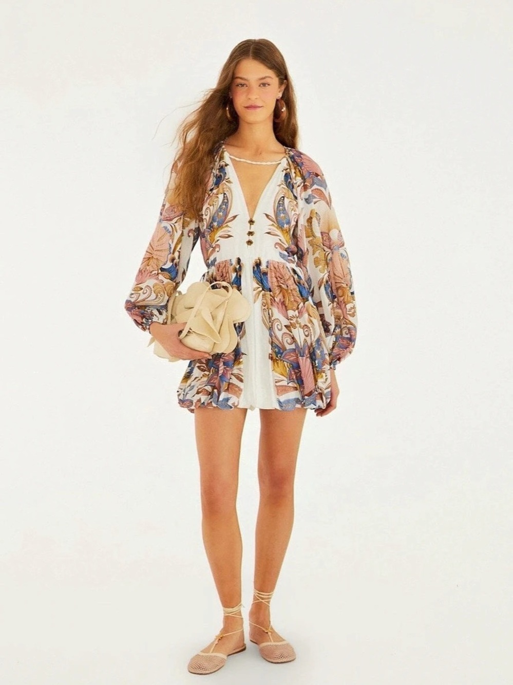 FARM Rio Sea Garden Off-White Mini Bubble Dress. NWT. Medium.